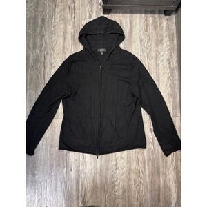 Lord & Taylor Cashmere 100% Black Zip Up Hooded Sweater Women's Casual Comfort